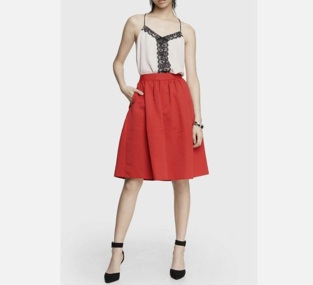 Express Red High Waisted Holiday Party Skirt, Sz 4